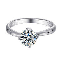 wholesale 925 Sterling Silver Cross-Border Europe and America Four-Prong Moissanite Ring with Exposed Shank, Small Floral Women's Moissanite Ring, Minimalist-Platinum US size 5#