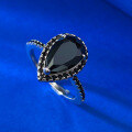 wholesale Metal: 925 Sterling Silver European and American style new 7*11 pear-shaped teardrop black zircon ring, vintage minimalist ring band-0-2