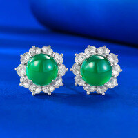 wholesale 925 Sterling Silver Live New Arrival 80mm Cabochon Green Chrysoprase Earrings Luxury Women's Style Exquisite Classic Earrings for Dropshipping-E484 Chrysoprase Earrings 925 Silver