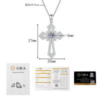 S925 Sterling Silver Moissanite Hip-Hop Cross Pendant Necklace Wholesale-50-point moissanite + box chain  925 silver