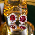 wholesale Metal material first: new high-grade pigeon blood red cultivated ruby earrings, surrounded by high-carbon diamonds, classic ladies' earrings in the style of Princess Diana-0-3