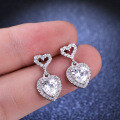 Metal Alloy Heart Four-Prong Stud Earrings with Moissanite and Tassels-0-3