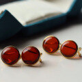 wholesale S925 Sterling Silver Vintage High-End Natural Blood Amber Steamed Bun Large Stud Earrings for Live Streaming Supply-0-3