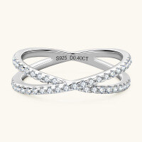 wholesale S925 Sterling Silver Cross Moissanite Ring, Instagram Style Stackable Ring for Women, Fashionable and Elegant Wholesale Jewelry-Eternity Ring - 0.066 carats  5.5 US