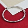wholesale 999 Silver Chinese-style Bamboo Leaf Push-Pull Bangle for Women, Pure Silver Retro Artistic New Chinese Youth Bracelet-0-0