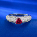 wholesale Metal: 925 Sterling Silver, European and American New Style 5*5mm Heart-shaped Pigeon Blood Red Ring with Luxurious Full Diamond Setting for Women, Daily Luxury Design-0-3