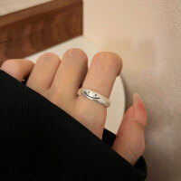 wholesale 925 Sterling Silver Brushed Smiley Ring Smiling Expression Cute Adjustable Ring Niche Design High-End Ins Pinky Ring-Silver Adjustable opening