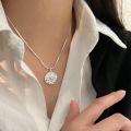 wholesale S925 Sterling Silver Sunflower Pendant Necklace for Women, Korean Style Designer Chique Zircon Collarbone Chain with a Sense of Luxury and Trend-0-3