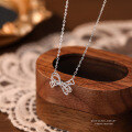 wholesale S925 Sterling Silver Fashionable And Lightly Luxurious Openwork Bow Necklace For Women, Small And Unique Design, Versatile Collarbone Chain, Ins-style Jewelry-0-5