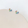wholesale S925 Sterling Silver Maker Mini Exquisite Bar-shaped Rainbow Heart Stud Earrings Korean-style Colorful Love Earrings Accessories-0-2