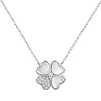 wholesale S925 Sterling Silver Korean Japanese Light Luxury Necklace for Women, Fresh and Versatile Floral Four-Leaf Clover Shell Pearl Agate Zircon Collarbone Chain-DY190771-SW-WH 925 silver