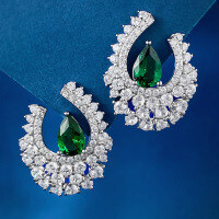 wholesale S925 Silver Earrings, Zhuozhifan Jewelry Christmas New Ice Crystal Flower Ear Studs, Light Luxury Style Drop Earrings, High-End Feeling Ear Accessories-E400 Green Diamond 925 Silver