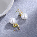 wholesale Metal minimalist zircon earrings with pearl studs for women,-0-1