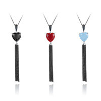 wholesale S925 Silver Designer Natural Gemstone Heart Tassel Pendant, High-End Style Colored Gemstone Necklace Pendant-Red agate pendant (with silver chain)