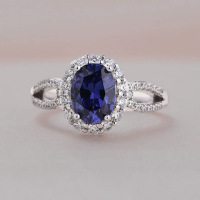wholesale S925 Silver Synthetic Sapphire Oval Ring with Surrounding Diamonds and Frosted Floral Design, High-End New Product for Women-R217 Blue No. 6
