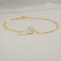 18K Gold Plated 925 Silver Moissanite T Bubble Bracelet for Women-Set with 1 carat moissanite  925 silver