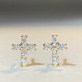 wholesale S925 Sterling Silver Cross Moissanite Stud Earrings for Men and Women, Rhodium-Plated, Hip-Hop Style, European and American Trendy-0-3