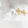 wholesale S925 Sterling Silver Fresh Sweet Ins Style Small and Unique Design Bow Four-Point Star Ear Stud M06428-0-4