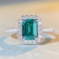 wholesale S925 Sterling Silver Square Emerald Ring for Women, Full CZ Pavé, Step-Cut Tower Ring Wholesale, CZ Band-0-3