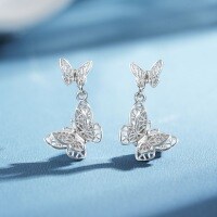 24K Gold-Plated Sterling Silver Hollow Butterfly Earrings for Women-Silver - ED235  925 Silver