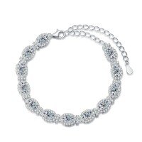 Sterling Silver Adjustable Tennis Bracelet with Oval Moissanite.-4*6mm*12 (6ct Moissanite Bracelet)