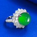 wholesale S925 Silver Zhuo Zhifan Ring Lavishly Set with High-Glaze Green Chalcedony Elegant Large Cabochon 12mm Women's Ring-0-3