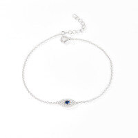 wholesale 925 Sterling Silver Evil Eye Bracelet Light Luxury High-End Inlaid Blue Zircon Chain Cross-Border Europe, America, and Middle East Jewelry-Style 1- Platinum 925 Silver