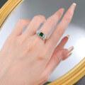 wholesale 925 Silver Gold Plated Ring for Women, European and American Luxury Ins Style Square-Cut Lab-Grown Emerald Gemstone Ring-0-3