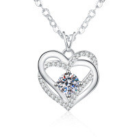 S925 Sterling Silver Moissanite Eternal Heart Pendant Necklace-5mm high-carbon stone  925 silver
