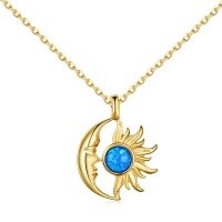 wholesale S925 Sterling Silver Cross-Border New Opal Series Moon and Sun Design Pendant Necklace for Women Wholesale-Gold Blue DY190752-SG-BU 925 Silver