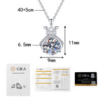 S925 Sterling Silver 1-Carat Moissanite Necklace, Chinese Style Fortune Bag Pendant Wholesale-1-carat moissanite  925 silver