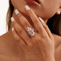 wholesale S925 Sterling Silver Jewelry with Oversized Pink Zircon Teardrop Ring-0-2