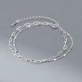 wholesale S925 Sterling Silver Double Layer Oval Engraved Spaced Hollow Design Ankle Bracelet Accessory S6953-0-0