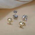 wholesale New S925 silver-plated fashion cute little mushroom earrings with micro-set zirconia mushroom head, Korean style-0-0