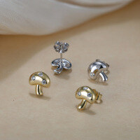 wholesale New S925 silver-plated fashion cute little mushroom earrings with micro-set zirconia mushroom head, Korean style-925 sterling silver electroplated 14K gold 9.5*8.5mm 1.64g>925 silver