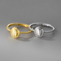 wholesale S925 Sterling Silver Fresh Sweet Ins Style Niche Design Brushed Oval Twist Ring R02909-S925 silver ring gold>opening adjustable