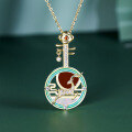 wholesale S925 Sterling Silver BFIRST Pendant Necklace for Women with Red Agate and Shell, New Chinese Style Deer and Pipa Necklace, Sweater Chain Wholesale-0-5
