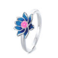 wholesale S925 silver fashion, unique, fresh and elegant resin enamel lotus, luxury-style creative design open ring-0-4