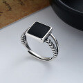 wholesale S925 Sterling Silver Trendy Elegant Resin Black Square Ring INS Korean Dongdaemun Index Finger Ring for Women-0-1