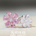 wholesale S925 Sterling Silver Pink Flower Prong Setting Adjustable Zircon Ring Row Diamond Ring Pink Diamond Ring Wholesale-0-0