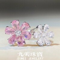 wholesale S925 Sterling Silver Pink Flower Prong Setting Adjustable Zircon Ring Row Diamond Ring Pink Diamond Ring Wholesale-Rose Red Diamond-CBJZ258 Adjustable opening