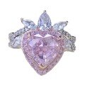 wholesale S925 Silver New 9*9mm Imported High-Carbon Diamond Heart-Shaped Pink Diamond Ring for Women, Fashionable and Versatile-0-4