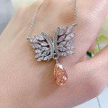 wholesale S925 silver light luxury style 7*13mm padparadscha pendant with high-carbon diamond, includes chain-0-0