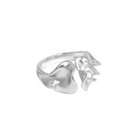 wholesale S925 Sterling Silver 532 Korean Version INS Niche Design Minimalist Versatile Crinkle Textured Open Ring for Women-Platinum [No. 14/Adjustable] Opening adjustable