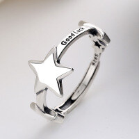 wholesale S925 Sterling Silver Retro Creative Five-Point Star Letter Ring, Ins Simple Fashion Best-Selling Women's Ring-093J/approx. 2.4g Adjustable opening