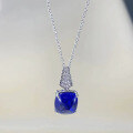 wholesale 925 Silver with 10*10mm Royal Blue Sugar Loaf Cut Pendant Necklace for Women, Collarbone Chain by Zhuozhifan New Collection-0-0