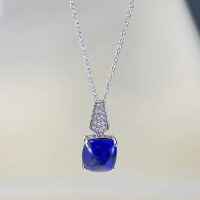 wholesale 925 Silver with 10*10mm Royal Blue Sugar Loaf Cut Pendant Necklace for Women, Collarbone Chain by Zhuozhifan New Collection-N325 Royal Blue 925 Silver