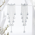 wholesale 925 Sterling Silver Tassel Star Earrings, Five-Pointed Star, Luxurious and Elegant, Convertible for Banquet and Evening Wear-0-2