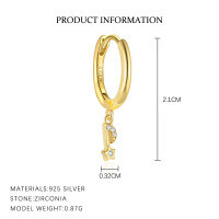 wholesale S925 Sterling Silver European And American Cross-border Personalized Musical Note Fashion Earrings For Women With Inlaid Sparkling Zircons, Luxurious French Style Trendy Minimalist Earrings-E5159-Gold/Single 925 Silver