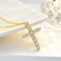 14K Gold-Plated 925 Sterling Silver 1ct Moissanite Geometric Cross Pendant Necklace-0-0